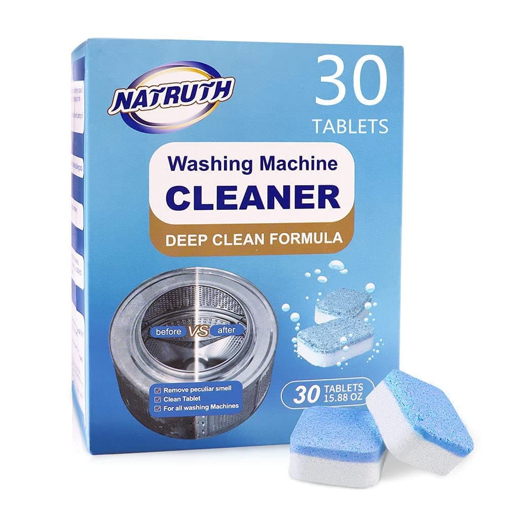 NATRUTH Washing Machine Cleaner Effervescent Tablets, Solid Washer Deep Cleaning Tablet, Triple Decontamination Remover with Natural Biological Formula, for Front and Top Load Washers, Value 30 Pack
