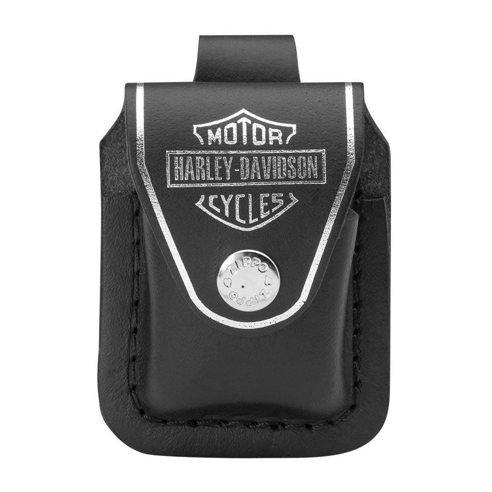 Belt Bag for Windproof Lighters, Harley Davidson Design, Black, Leather, Practical Bag with Clip