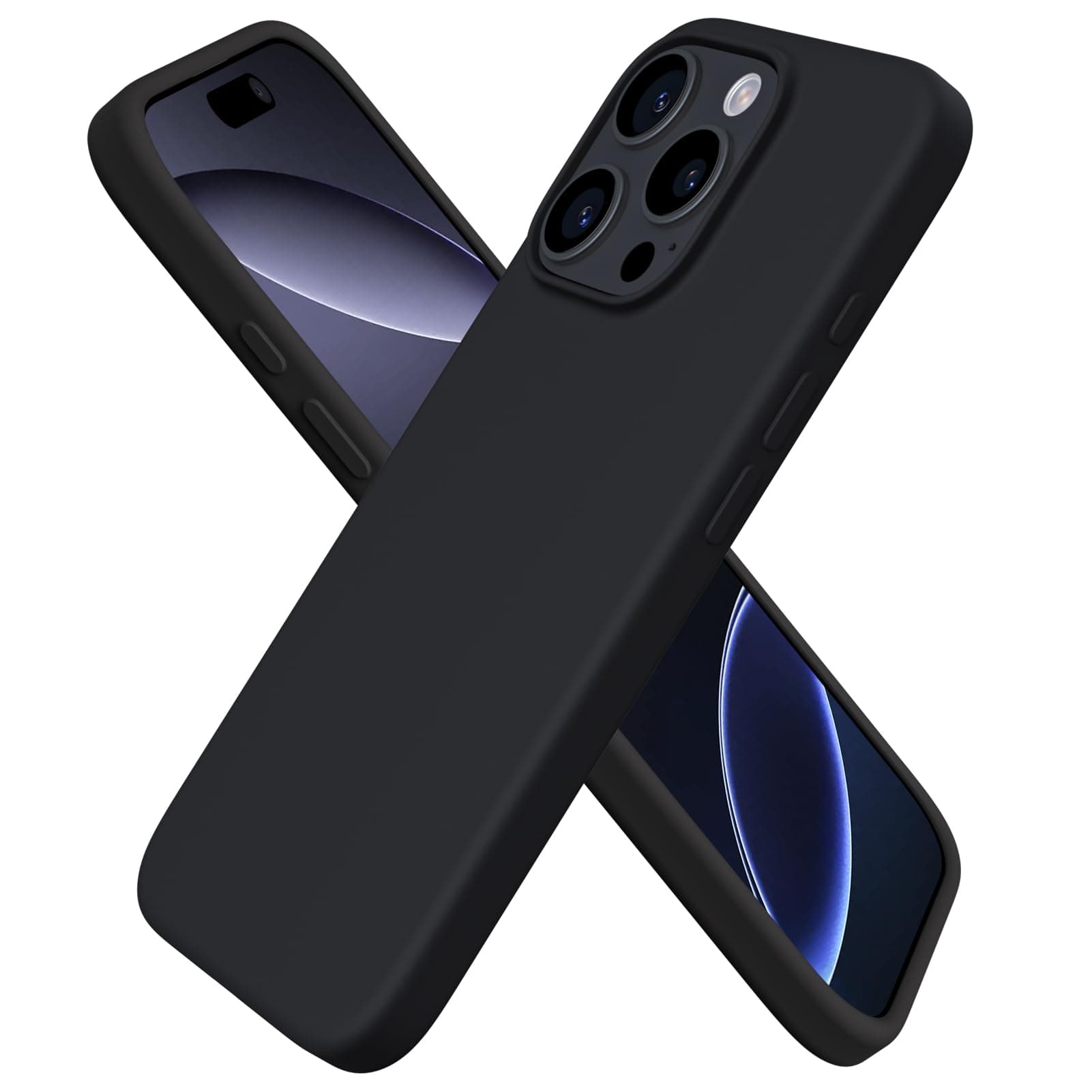 ORNARTO Compatible with iPhone 16 Pro Case 6.3", Slim Liquid Silicone 3 Layers Soft Gel Rubber Shockproof Protective Case with Anti-Scratch Microfiber Lining-Black