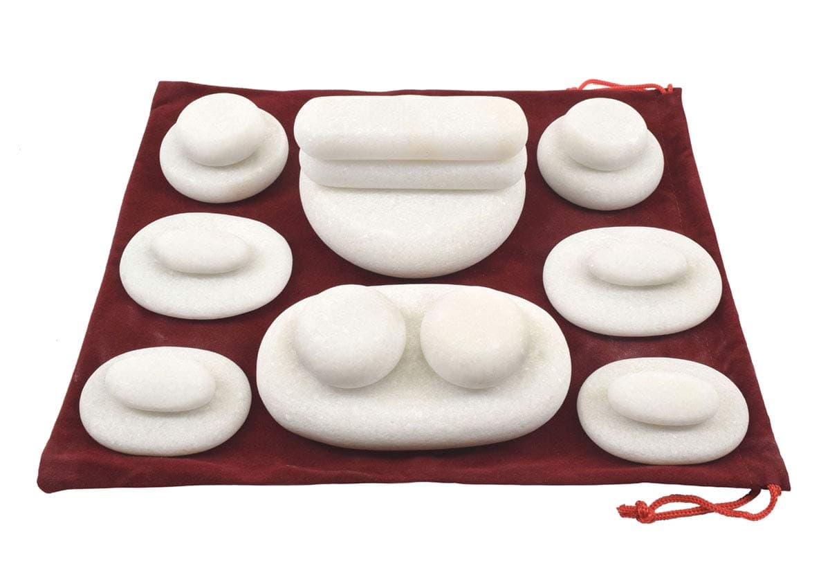 MassageMaster Cold Stone Massage Set: 18 Marble Stones in Drawstring Bag