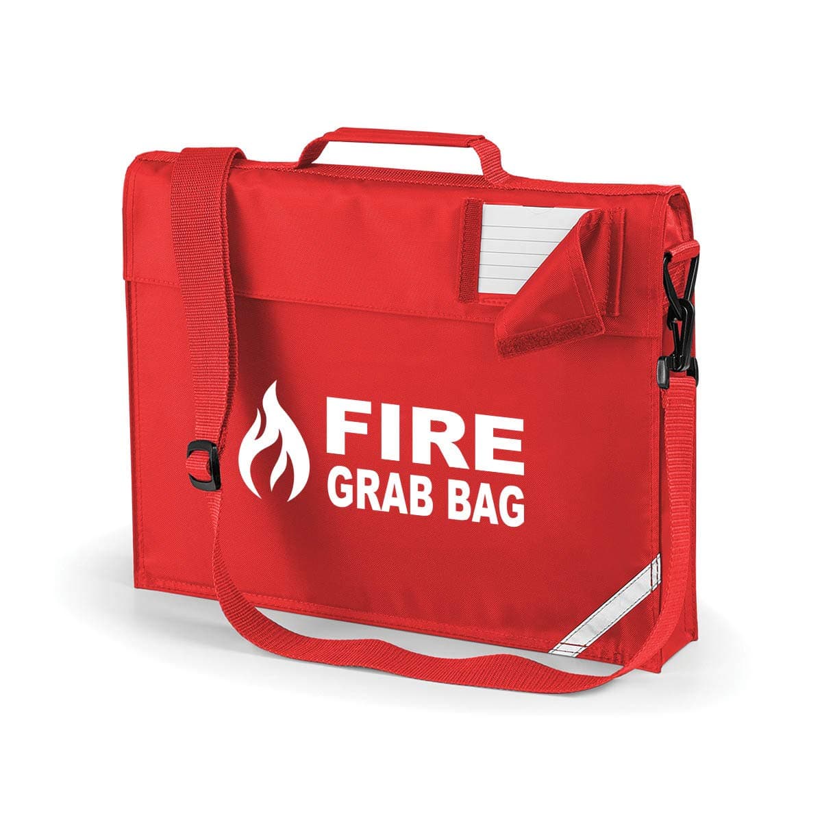 School Evacuation Fire Grab Bag with Flame Logo Graphic - Printed Red Emergency Documents Shoulder Strap Bag