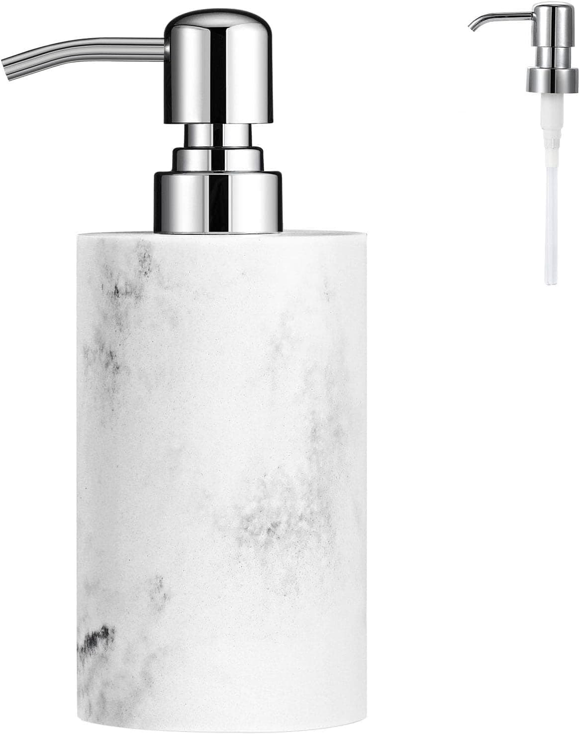 Luxspire Soap Dispenser, Marble Lotion Soap Pump Dispenser Bottle, Refillable Shampoo Container, Decorative Hand Soap Resin Dispenser for Bathroom Countertop, Kitchen, 10.8oz/320ml - White Marble