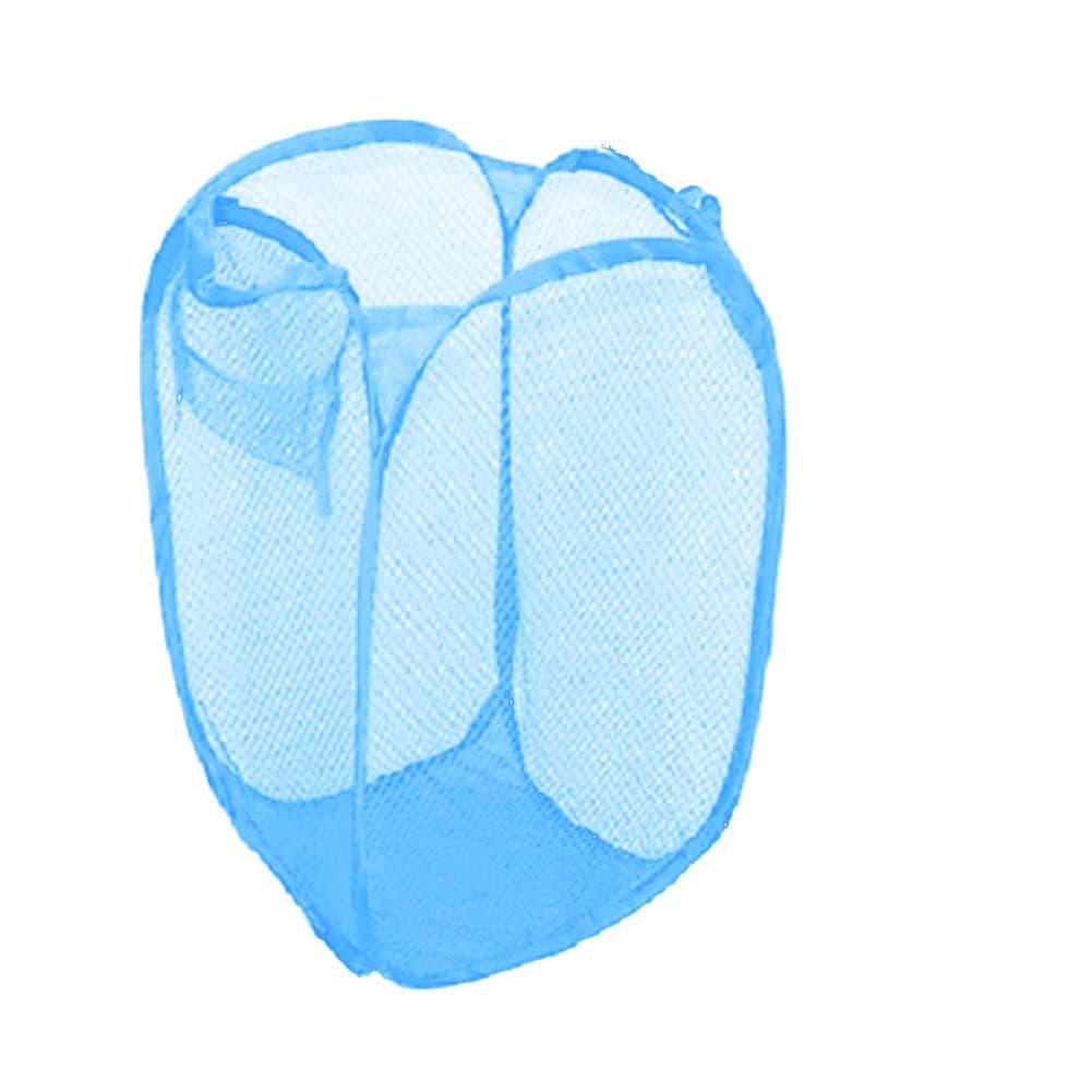 longyitrade Laundry Bag Pop Up Mesh Washing Foldable Laundry Basket Bag Bin Hamper Storage - Light Blue