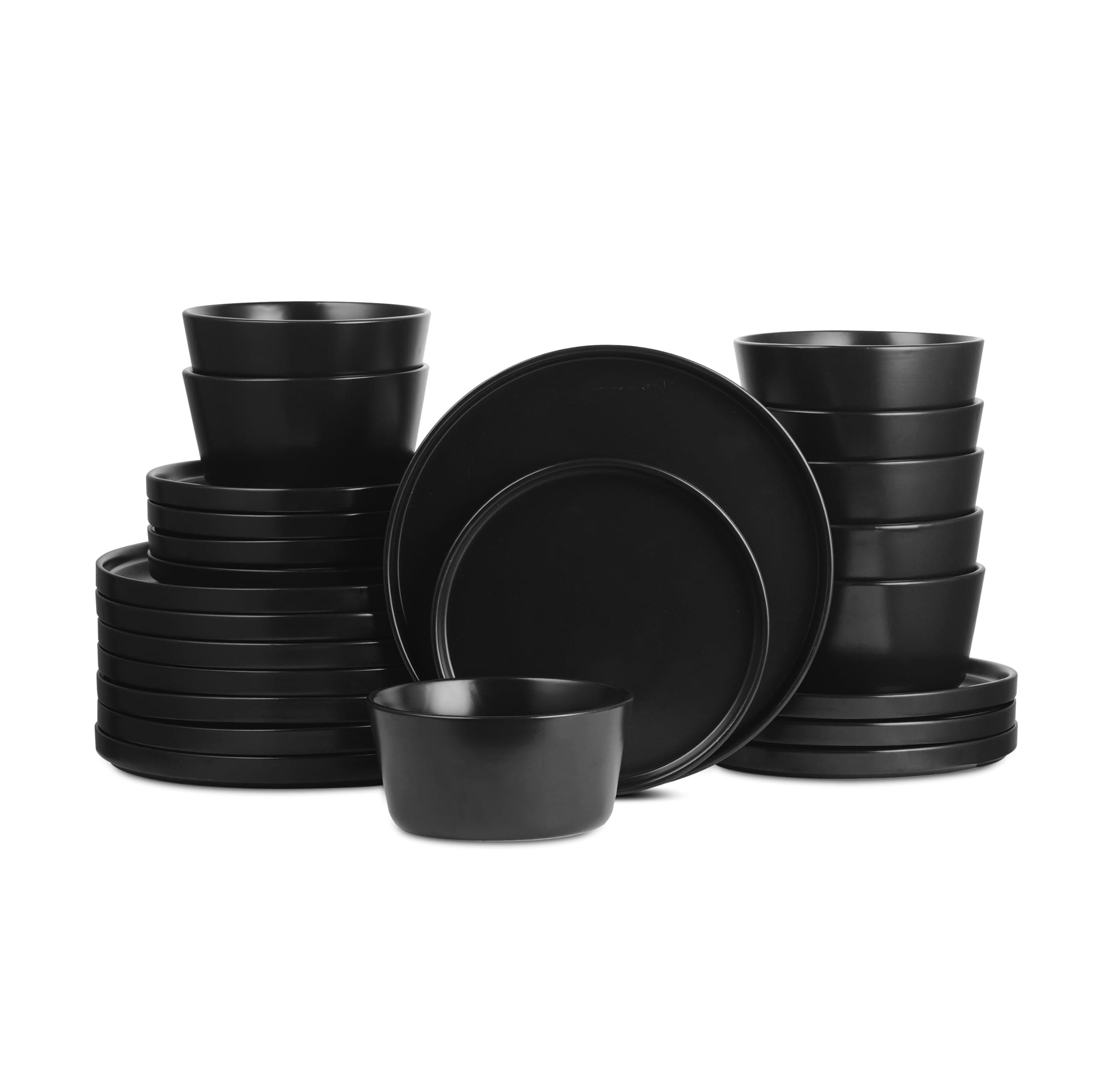 Stone Lain Celina Modern Stoneware 24-Piece Dinnerware Set, Dinner and Salad Plates, Soup Bowls, Dish set for 8, Black