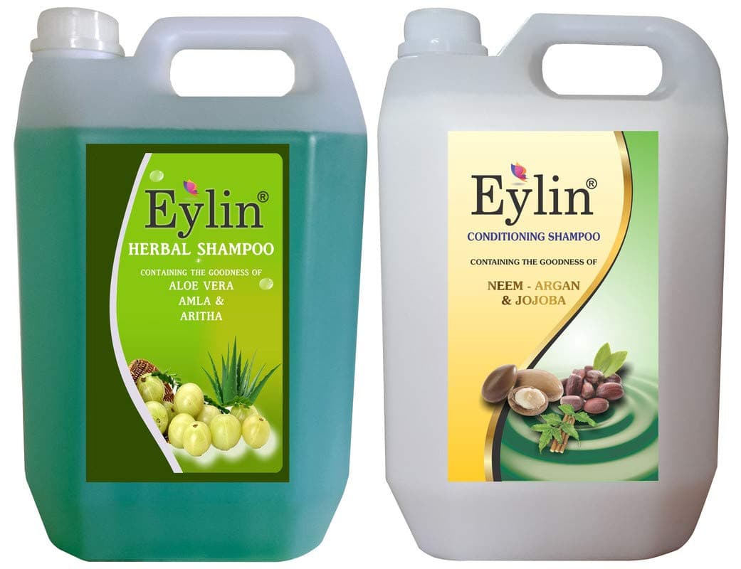 Eylin Soft CareHerbal Extracts Shampoo-Combo pack-Amla/Aritha/Aloe Vera -Green & Argan/Jajoba -White - 5 Liters each. Total 10Liters