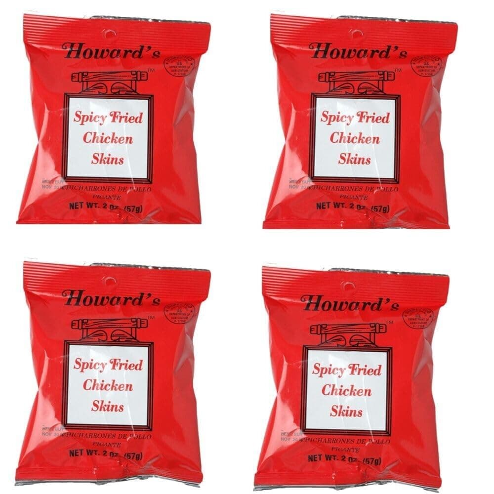 Howard's Spicy Crispy Fried Chicken Skins - Chicharrones de Pollo, 1.5oz, Pack of 4