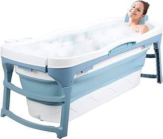 Portable Bathtub for Adult - Large 56'in Foldable Collapsible tub - Ergonomically Designed for the Ultimate Relaxing Soaking Bath. Ideal for Small Spaces - Quick, Effortless Folding Bathtub