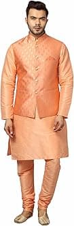 Uri and MacKenzie Men's Silk Blend Regular Kurta Churidar Pyjama with Bundi Nehru Jacket/Waistcoat