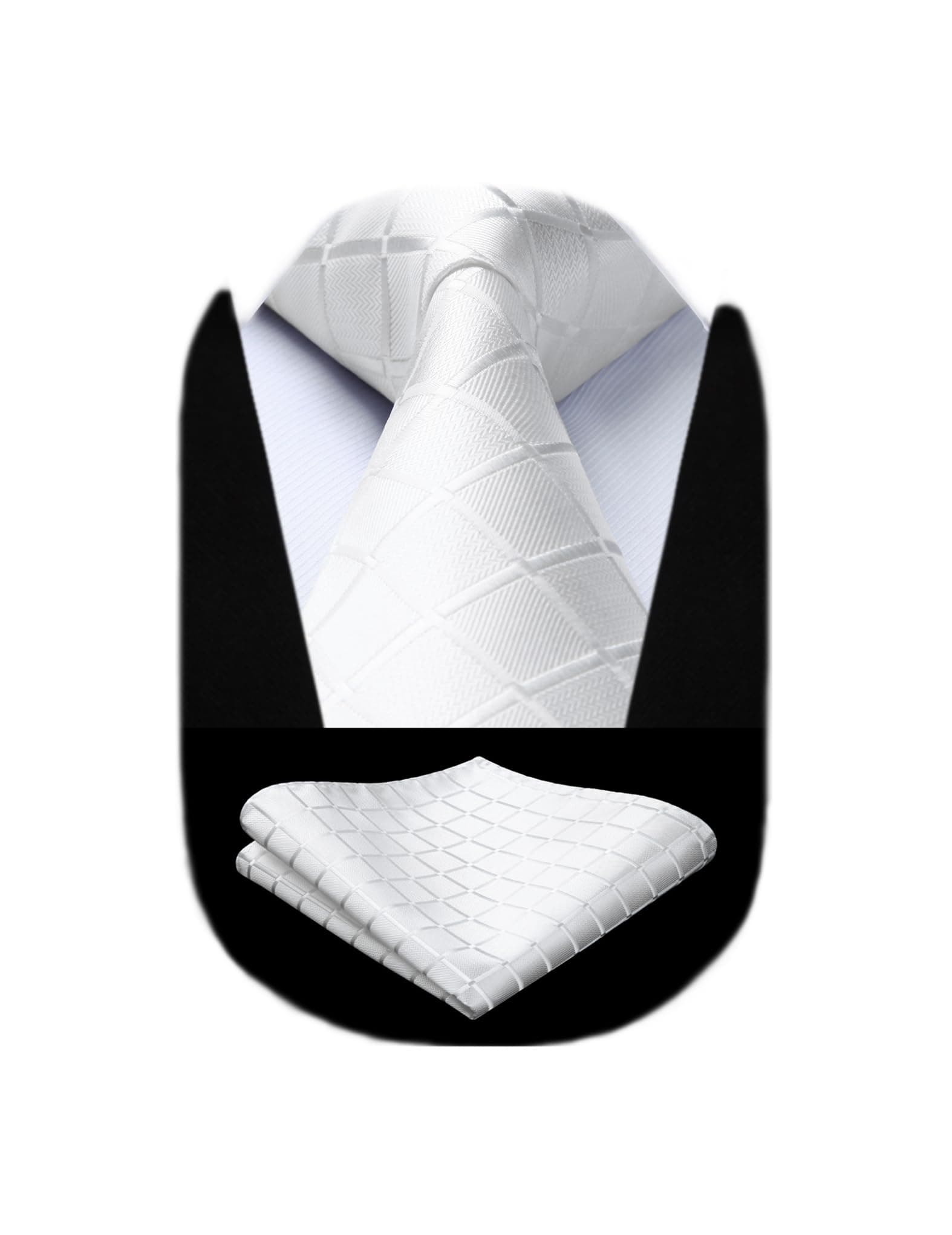 HISDERN Men's Tie and Pocket Square Set Solid Check Necktie with Handkerchief Formal Classic Elegant Ties for Men Wedding Business Ceremony Banquet