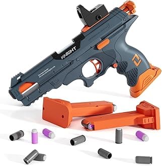 Toy Foam Blaster Pistol Toy - Soft Foam Darts for Kids with Orange Tip for 8 Years Old Boy, Ejecting Shells Magazine Dart Blaster, 2 Magazines 60 Darts