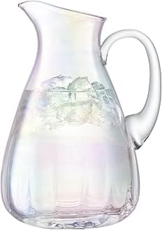 LSA International Pearl Jug 74 oz, Elegant Hand Decorated Mouth Blown Glass Pitcher with Fluted Texture and Iridescent Luster