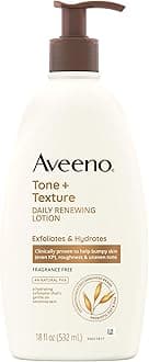 Aveeno Tone + Texture Daily Renewing Body Lotion with Prebiotic Oat Hydrates & Smooths Dry, Rough, Bumpy Skin Even KP, Fragrance-Free, 18 fl. Oz