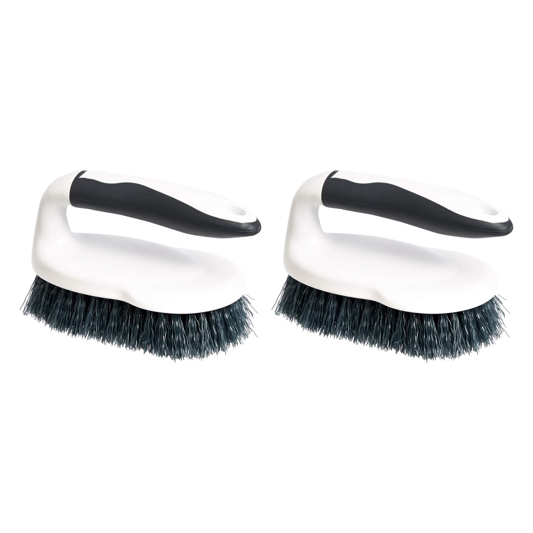 All Purpose Rectangular Scrub Brush, Hard Bristle, Stiff Bristles, Sturdy, Ergonomic Long Handle, Durable, 2-Pack, White & Black