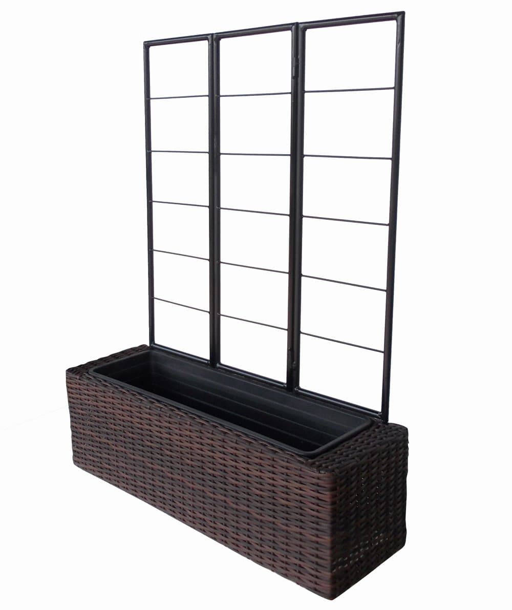 Resin Wicker Planter with Trellis, Multi-Tone Brown