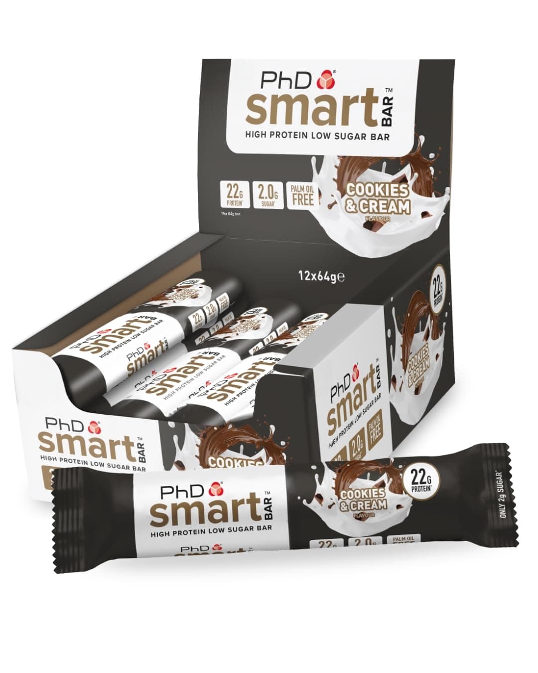 Nutrition Smart Protein Bar Low Calorie, Nutritional Protein Bars/Protein Snacks, High Protein Low Sugar, Cookies and Cream Flavour, 20g of Protein, 64g Bar (12 Pack)