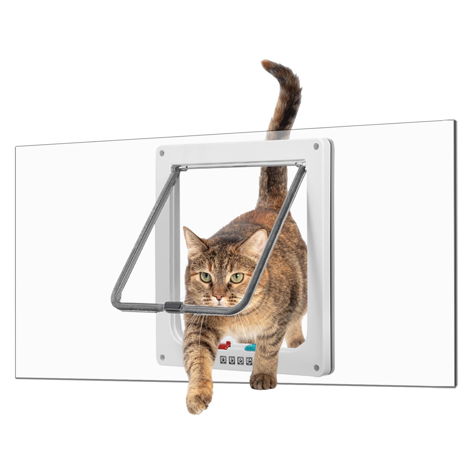 Cat Door for Window, Fits 18"-28" Width Window, Cat Window Door with 4 Locking Modes, Pet Friendly Window Cat Door Insert, Magnetic Closure, Weatherproof, Easy Installation, Clear Plexiglass