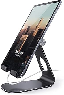 Lamicall Tablet Stand, Adjustable Tablet Holder - Desktop Stand Dock Compatible for 4-13" Tablets, iPad Pro 11, 9.7, 10.5, 12.9 Air Mini, Kindle, Tab, iPhone 17 Pro Max, Switch - Black