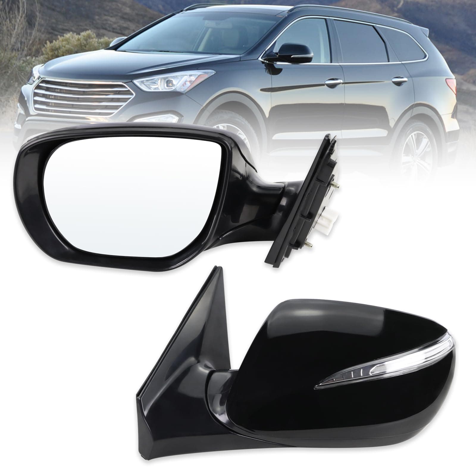 Left Driver Side Mirror Compatible With 2013 2014 2015 2016 2017 2018 Hyundai Santa Fe Sport With Manual Folding Power Glass Heated With Turn Signals Black Replace#HY1320201(6 Pins)