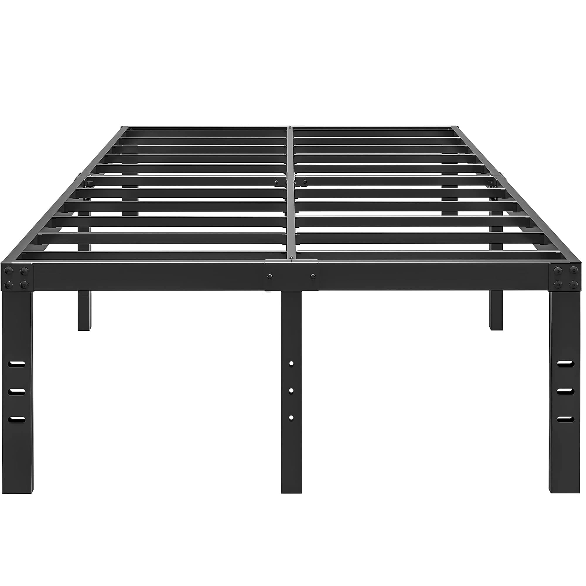 18 Inch Metal Bed Frame Queen Size No Box Spring Needed - Easy Assembly Heavy Duty Noise Free Narrow Bedframes - Double Black Basic Steel Slats Platform with Storage