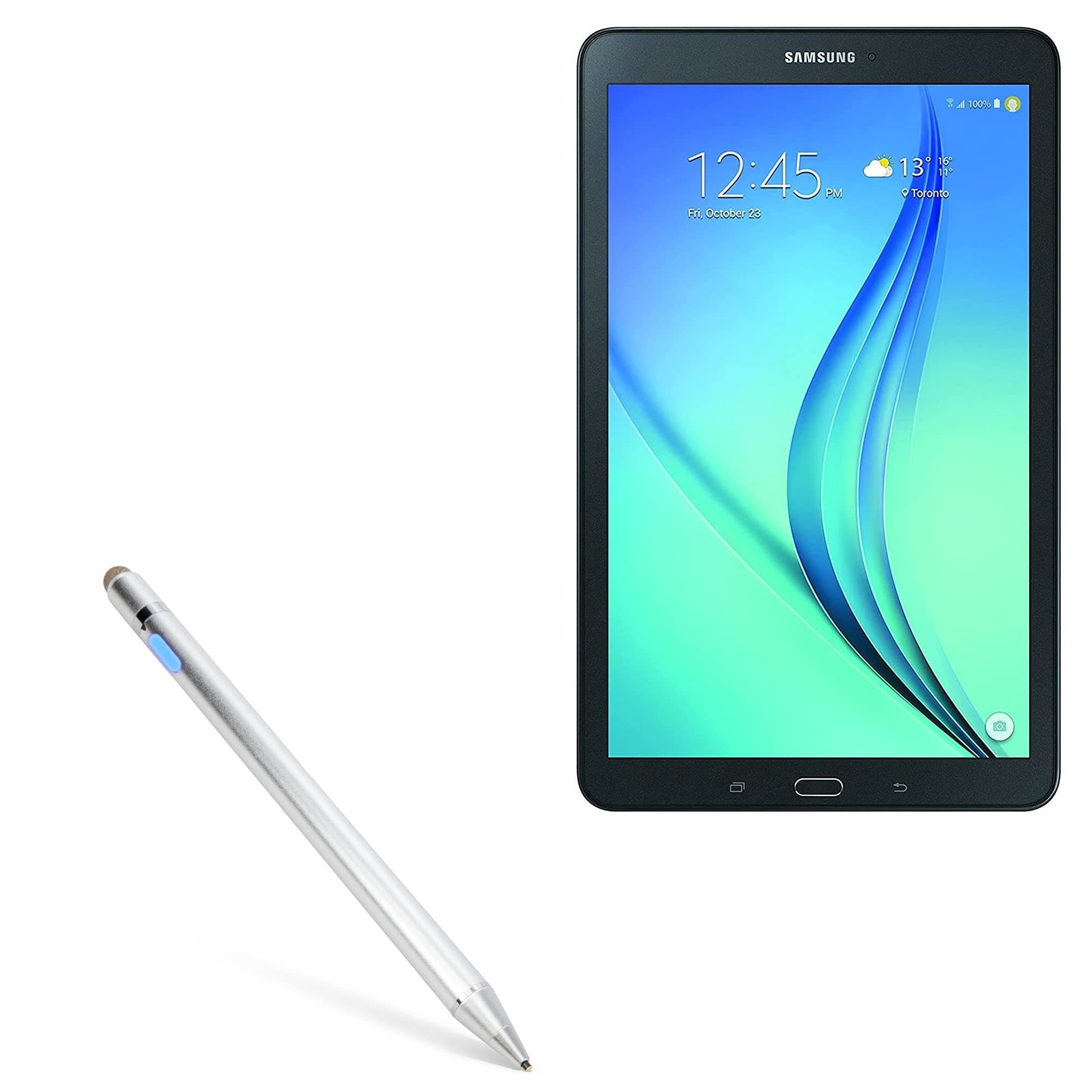BoxWave Stylus Pen Compatible with Galaxy Tab E (9.6) - AccuPoint Active Stylus, Electronic Stylus with Ultra Fine Tip - Metallic Silver