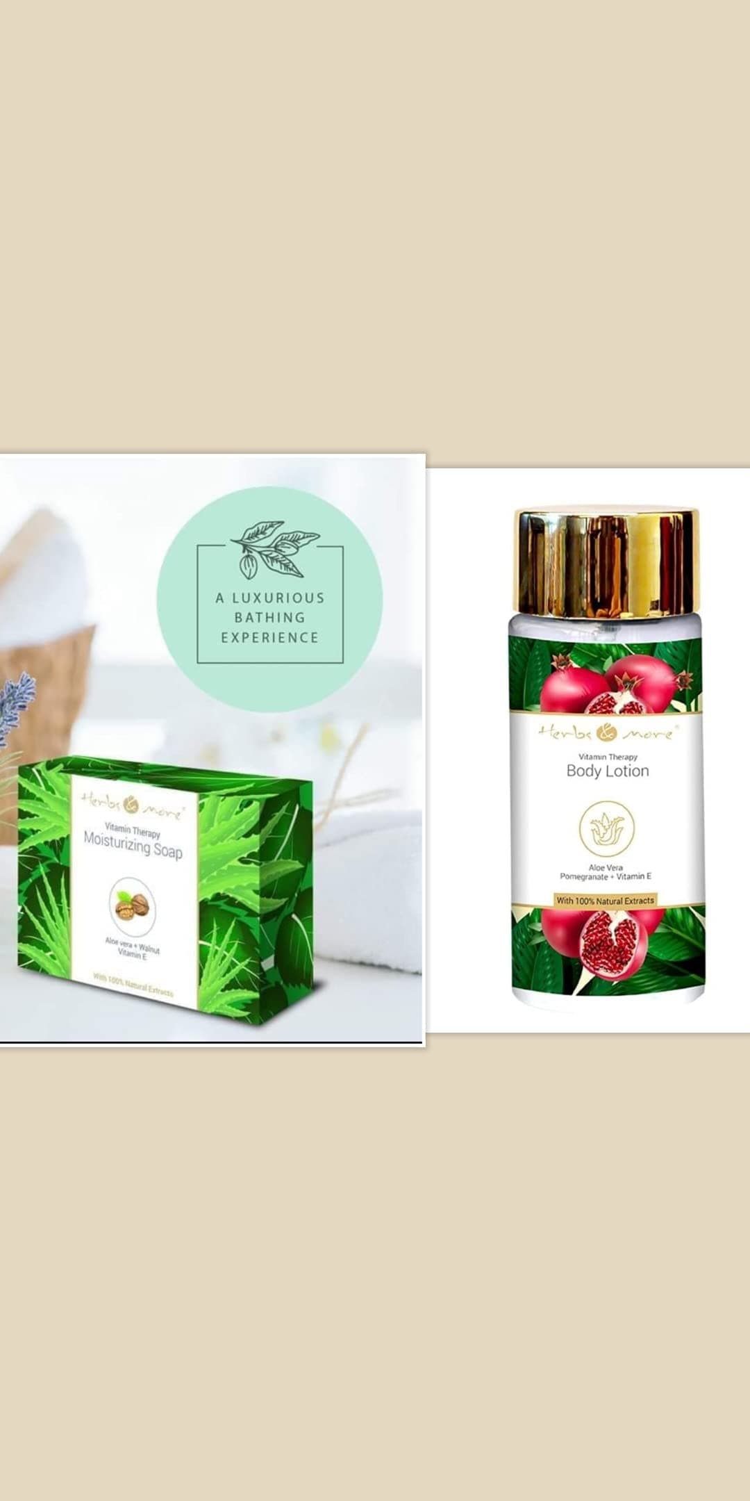 Netsurf Herbs & More Vitamin Therapy Moisturizing Soap Pack of 5 Bundle with Body Lotion Enriched with Vitamin E & Aloe vera 100 gm