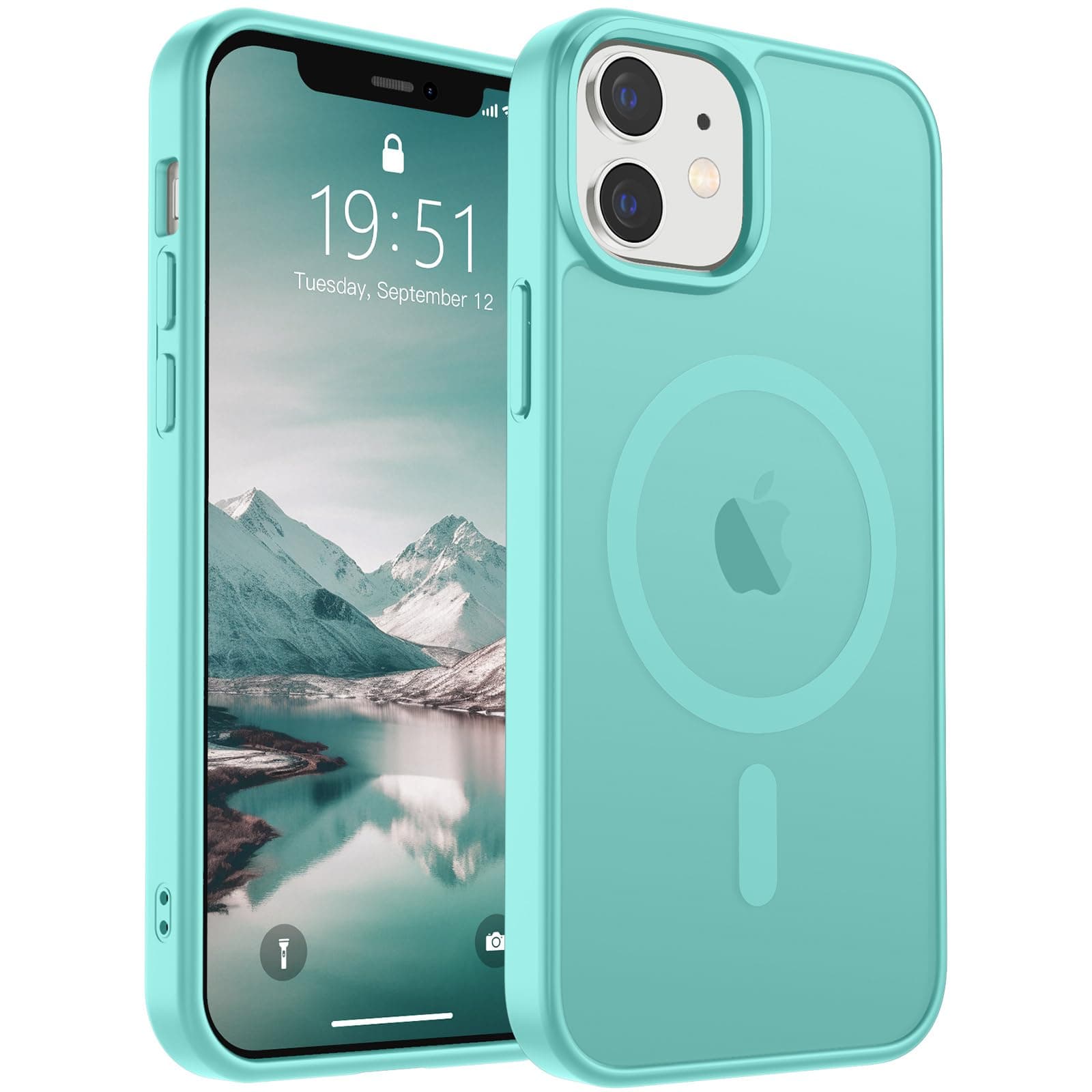 SUPFINE Magnetic for iPhone 12 Case/iPhone 12 Pro Case (Compatible with MagSafe)(Military Grade Drop Protection) Slim Translucent Matte Shockproof with Anti-Fingerprint Phone Case,Blue Green