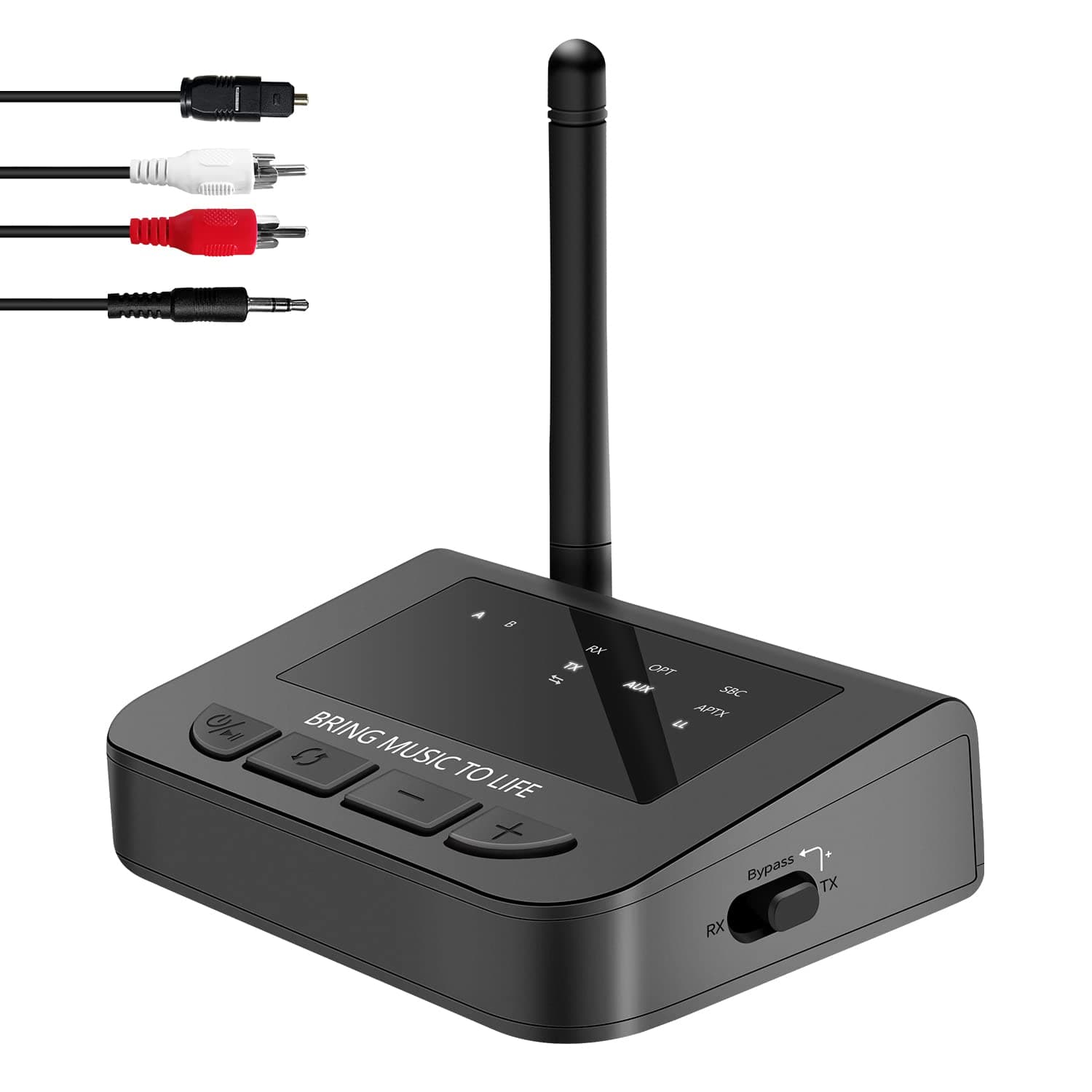 Giveet 164FT Long Range Bluetooth Transmitter Receiver with Audio Pass-Thru for TV Stereo, 40ms Low Latency, 3-in-1 Wireless AUX Adapter with Digital Optical 3.5mm RCA, Always On, Plug & Play