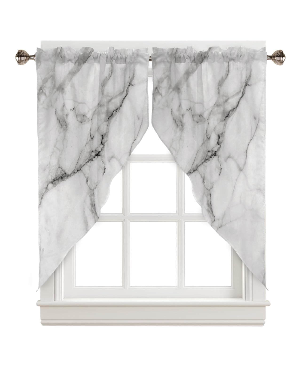 Swag Curtain Valance for Kitchen, Gray White Marble Pattern Window Treatment Rod Pocket Bedroom Tier Curtains for Bathroom Farmhouses 28"x36"x2