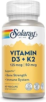 Vitamin D3 K2, K2 D3 Vitamin Supplement for Calcium Absorption, Bone Strength, Cardiovascular & Immune Function Support, Made Without Soy, 60-Day Guarantee, 60 Servings, 60 VegCaps