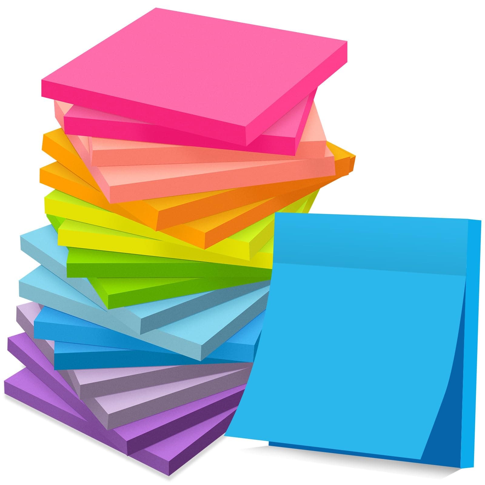 YEECOK (18 Pack) Sticky Notes 3x3, Self-Stick Pads Bright Colors Sticky Note, Recyclable, Easy to Post for Home, Office, Notebook