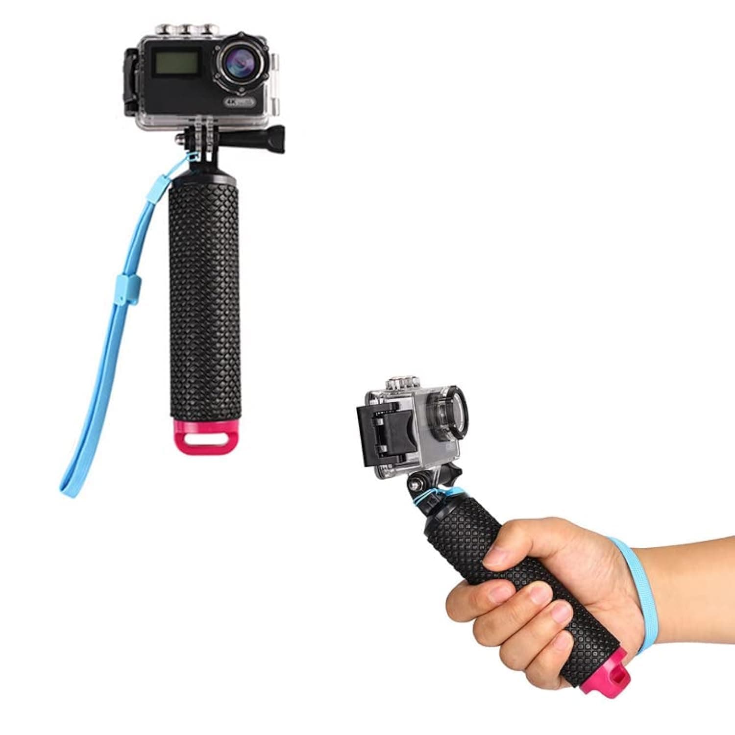 Floating Hand Grip Waterproof Handheld Selfie Stick Monopod Grip Handle Mount Compatible with GoPro Hero 10, 9, 8, 7, Hero Session, Fusion, Max, AKASO, SJCAM, DJI Osmo Action Cameras (Pink)