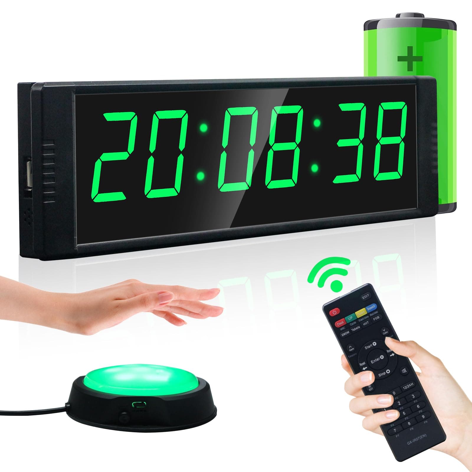 YZ Gym Clock for Home Gym with Start/Stop Button, Interval Timer for Workout, Stopwatch/Countdown Timer with Remote, 12/24H Digital Wall Clock, Portable Home Gym Accessories