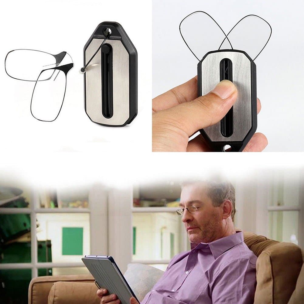 Portable Thin Optics Reading Glasses Key Chain Mini Nose Clip Presbyopic Glasses Eyeglasses(+200,Black)