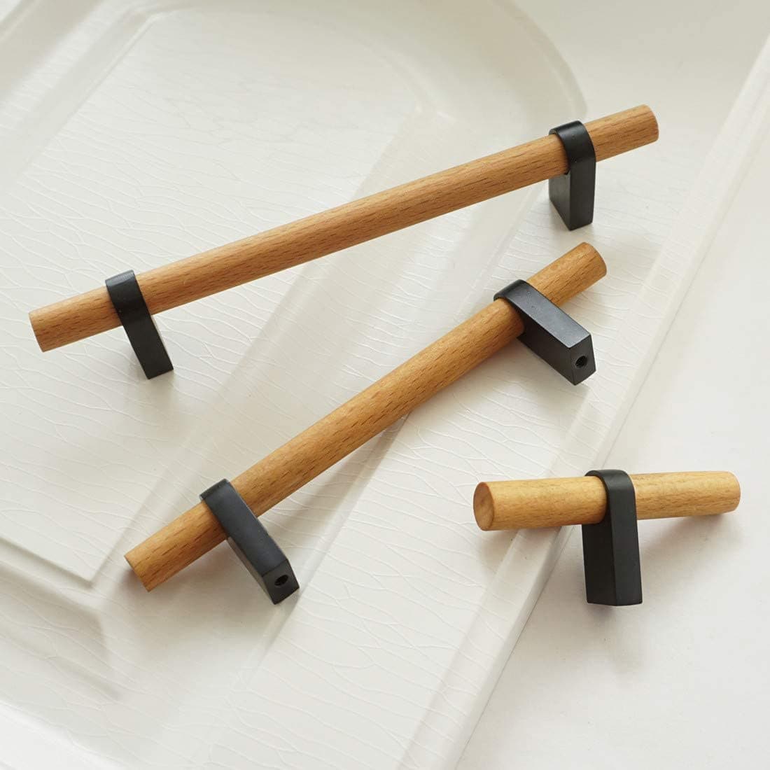 LBFEEL3" Wood Drawer Pull Handle Beech Kitchen Black Cabinet Door Knob Handle Cupboard Vintage Dresser Pulls 76mm (3" Hole Centers)