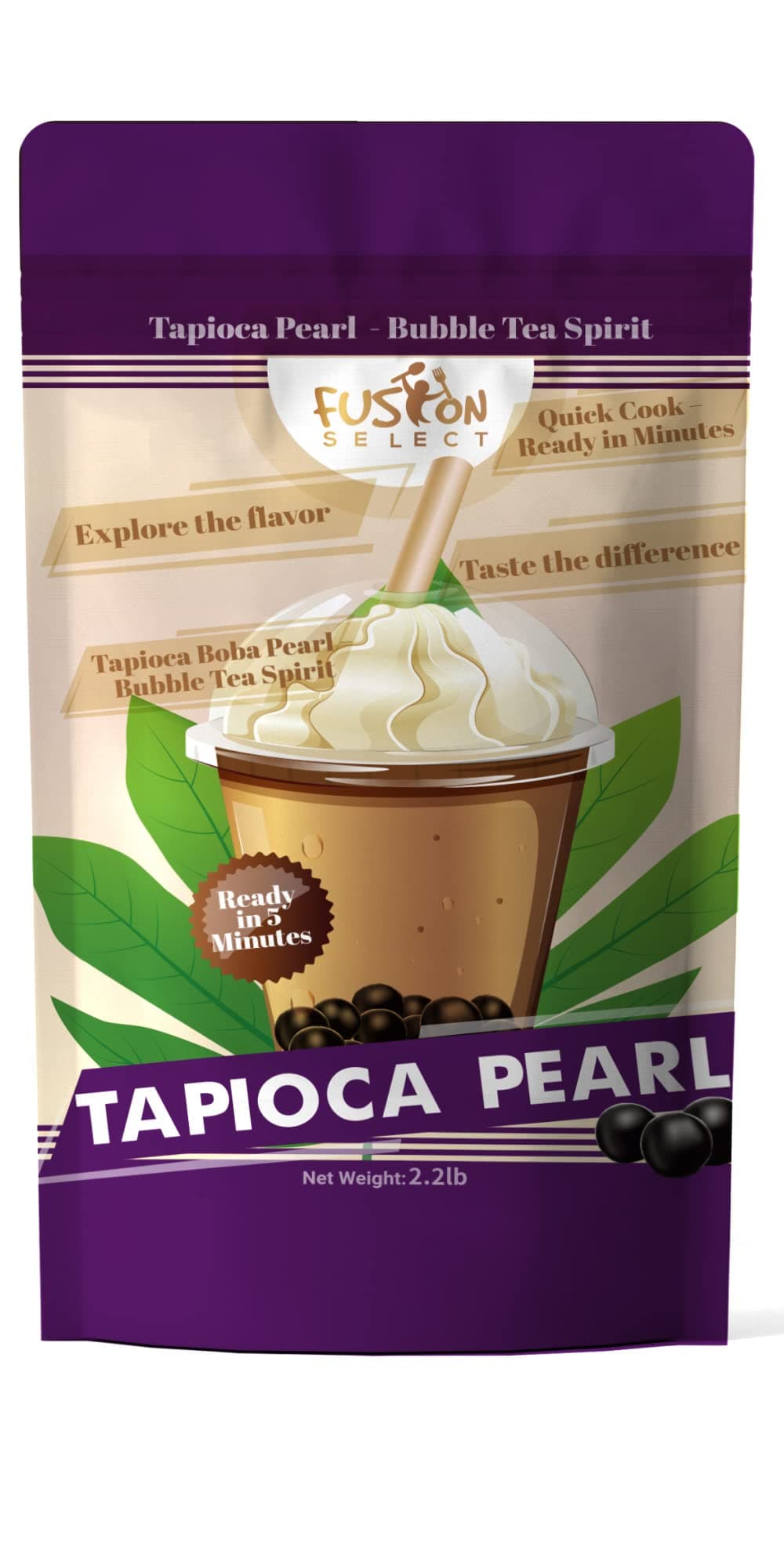 Fusion Select 2.2Lb Tapioca Pearl - Brown Sugar Flavor Quick Cook Tapioca, Diy Boba For Tea Ready In 5 Minutes, Pearls, Bubble S, Milk Toppings
