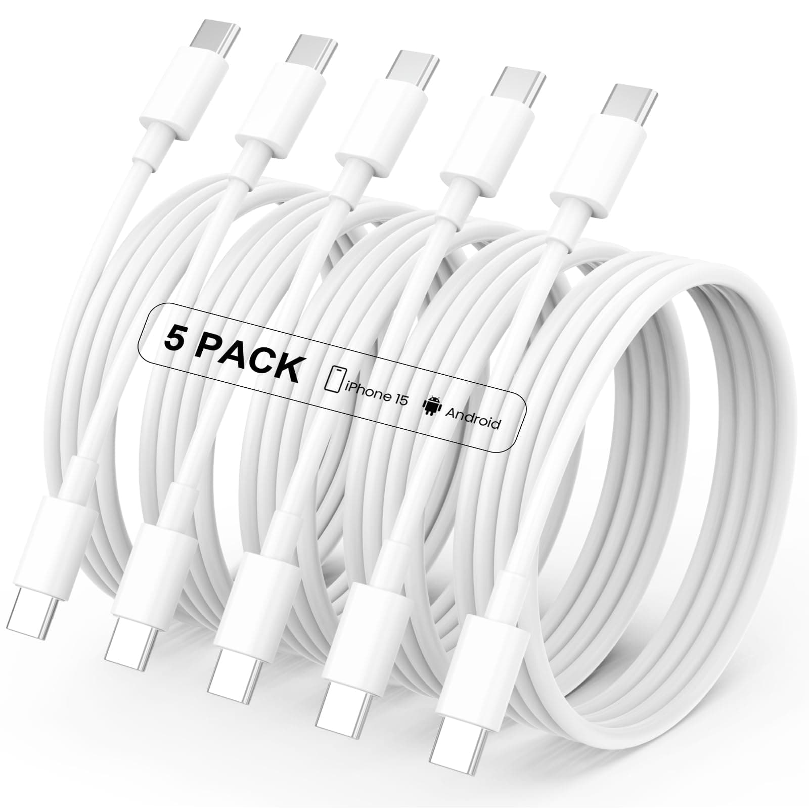 USB C Charger Cable - 5Pack 6FT (60W/3.1A) USB C to USB C Cable Type C Fast Charging Cord for iPhone 17/17 Pro/17 Pro Max/Air/16/16 Pro/16 Pro Max/15/15 Pro/15 Plus/15 Pro Max, Samsung Galaxy S23