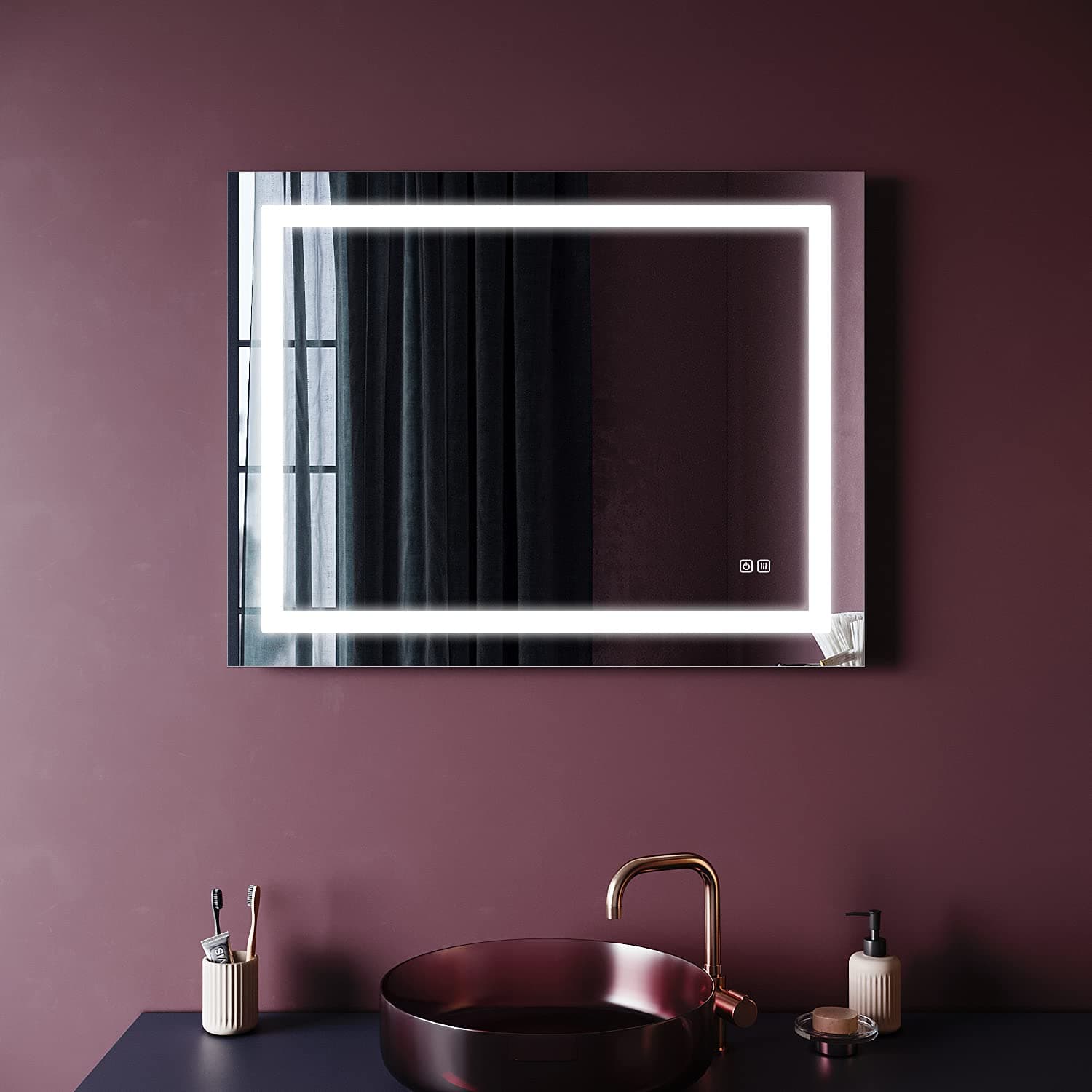 ELEGANT 36 x 28 LED Bathroom Vanity Mirror for Makeup Anti-Fog Waterproof Wall Mounted with 3 Light Settings Dimmable Touch Switch Control Vertically Or Horizontally Hanging Frameless Smart Mirror