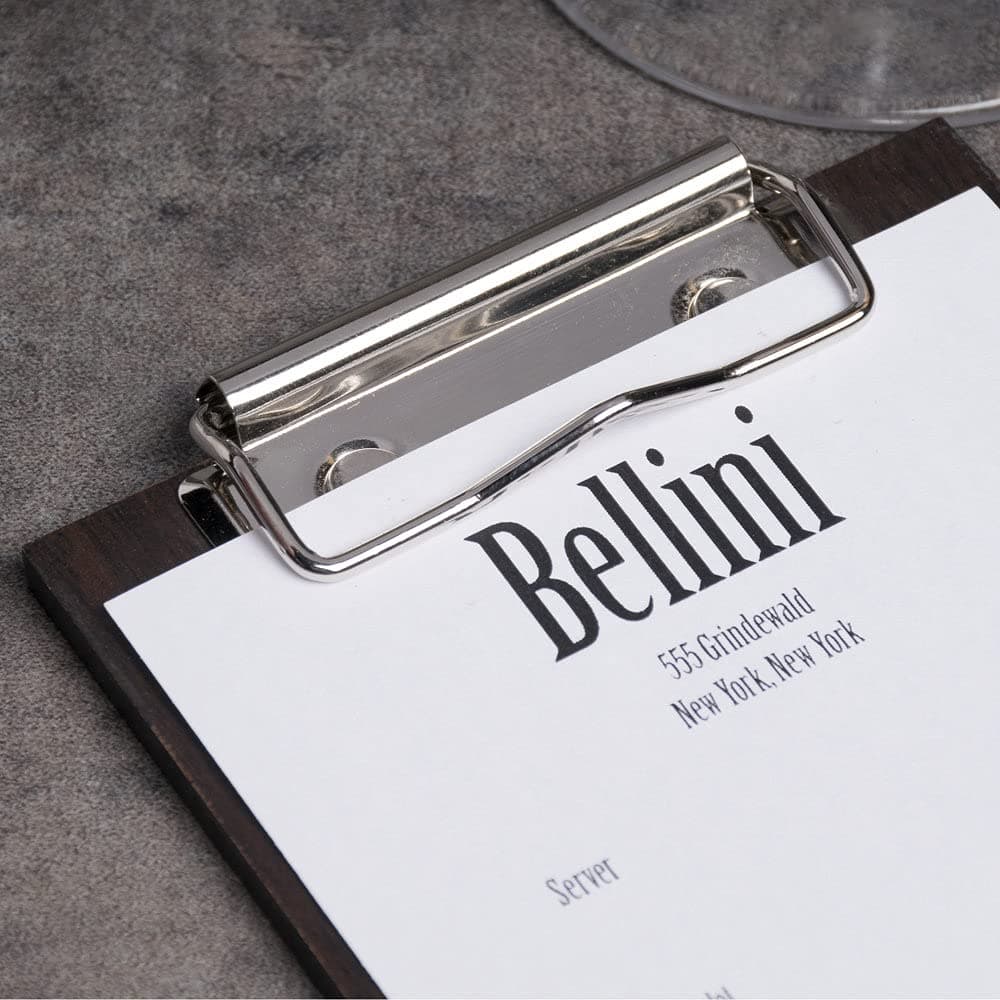 (10-Pack) 8" x 4" Natural Wood Menu Holders/Check Presenters with Clip Sleek, Contemporary Appearance Dark Brown