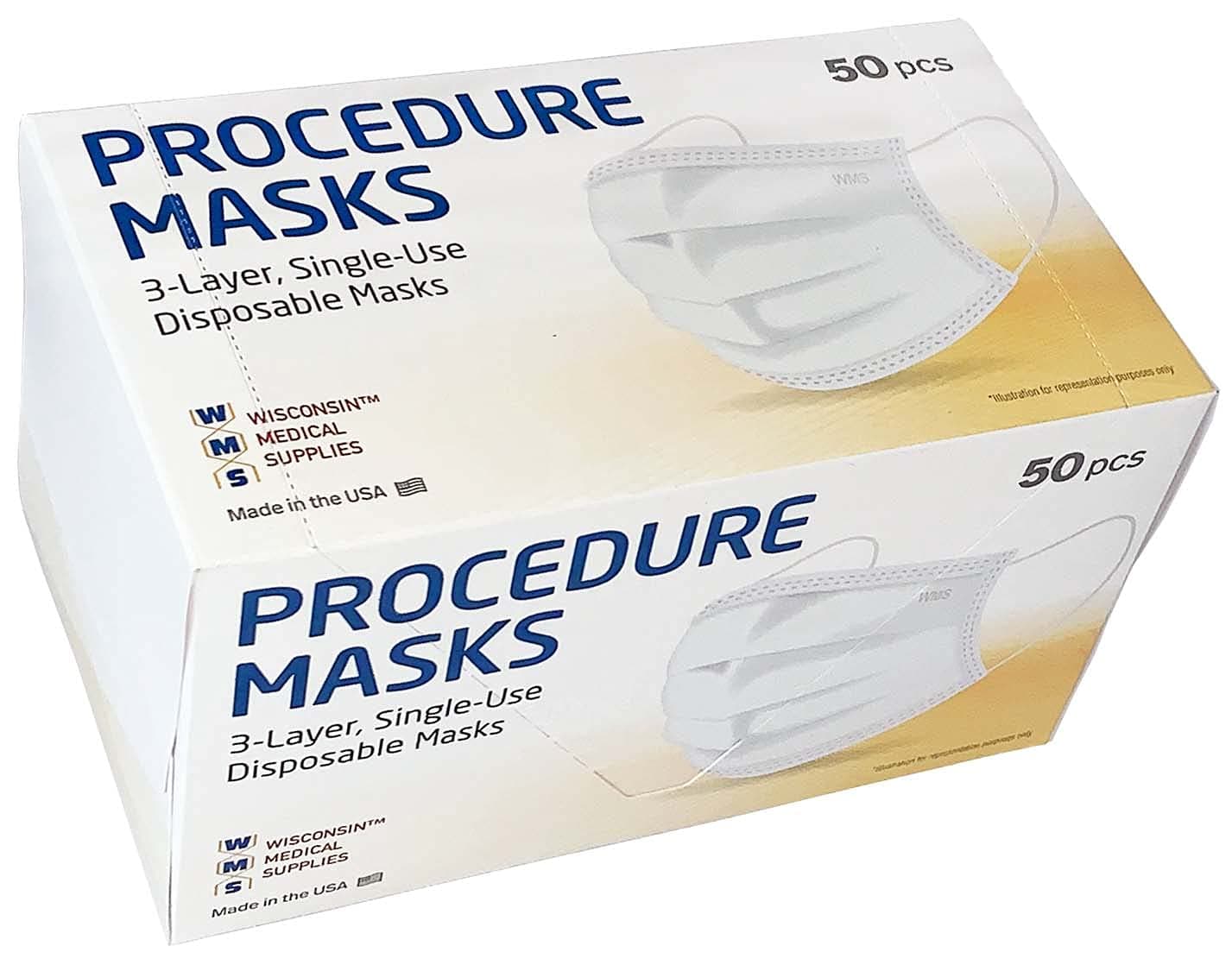 3-Layer Procedure Face Masks - 10 Pack Bulk Case (500 Masks)