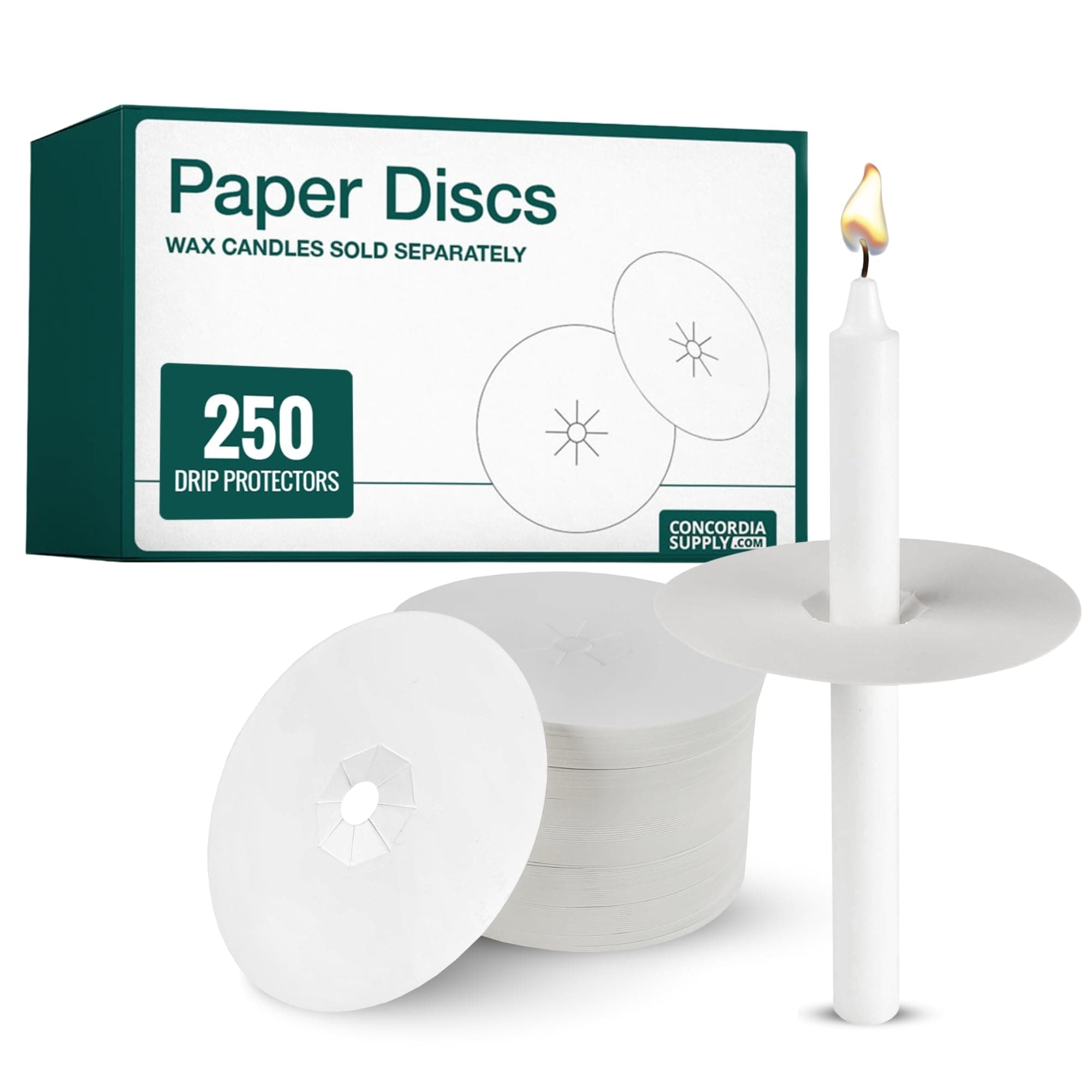 Concordia Supply Paper Disc Candle Drip Protectors - 3” Protector Covers for Taper, Vigil & Prayer Candles - Ideal Candlestick Holders for Candlelight Services & Memorial Candle (Box of 250)