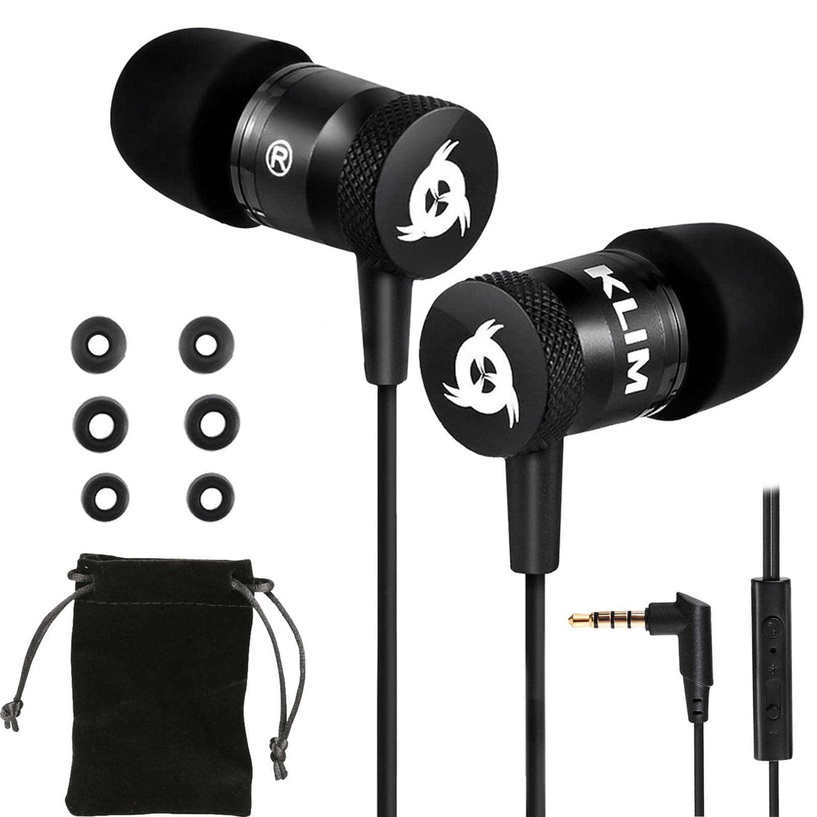 KLIM Fusion - In Ear Headphones with Mic - Excellent Audio Quality - Long-lasting Ear Buds - 5 years Assurance - Wired Headphones with Memory Foam Tips - 3.5 mm Jack - New Version - Black