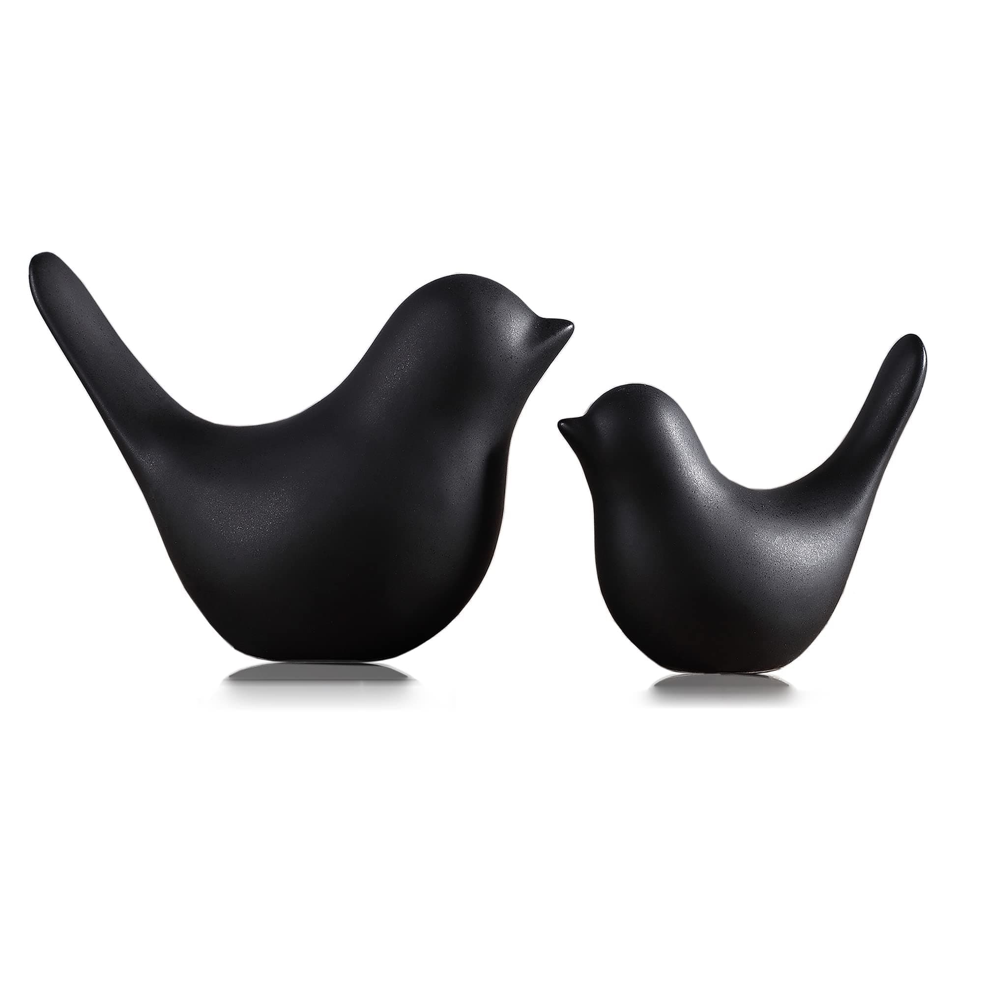 Azonee Bird Statue Decor, 2 Pack Ceramic Small Animal Figurines Accent Home Decor Sculpture Ornaments for Living Room, Bedroom, Office, Store Desktop Shelf (Black)
