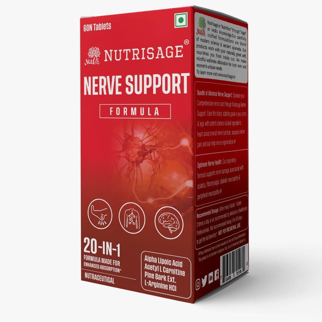 Nerve Support Formula- Neuropathy Support Supplement, with 600 mg Alpha Lipoic Acid, Pine Bark, L-Carnitine, Magnesium & Potent Herbs, Non-GMO Nerve Support, 60 tab-1mth course (1)