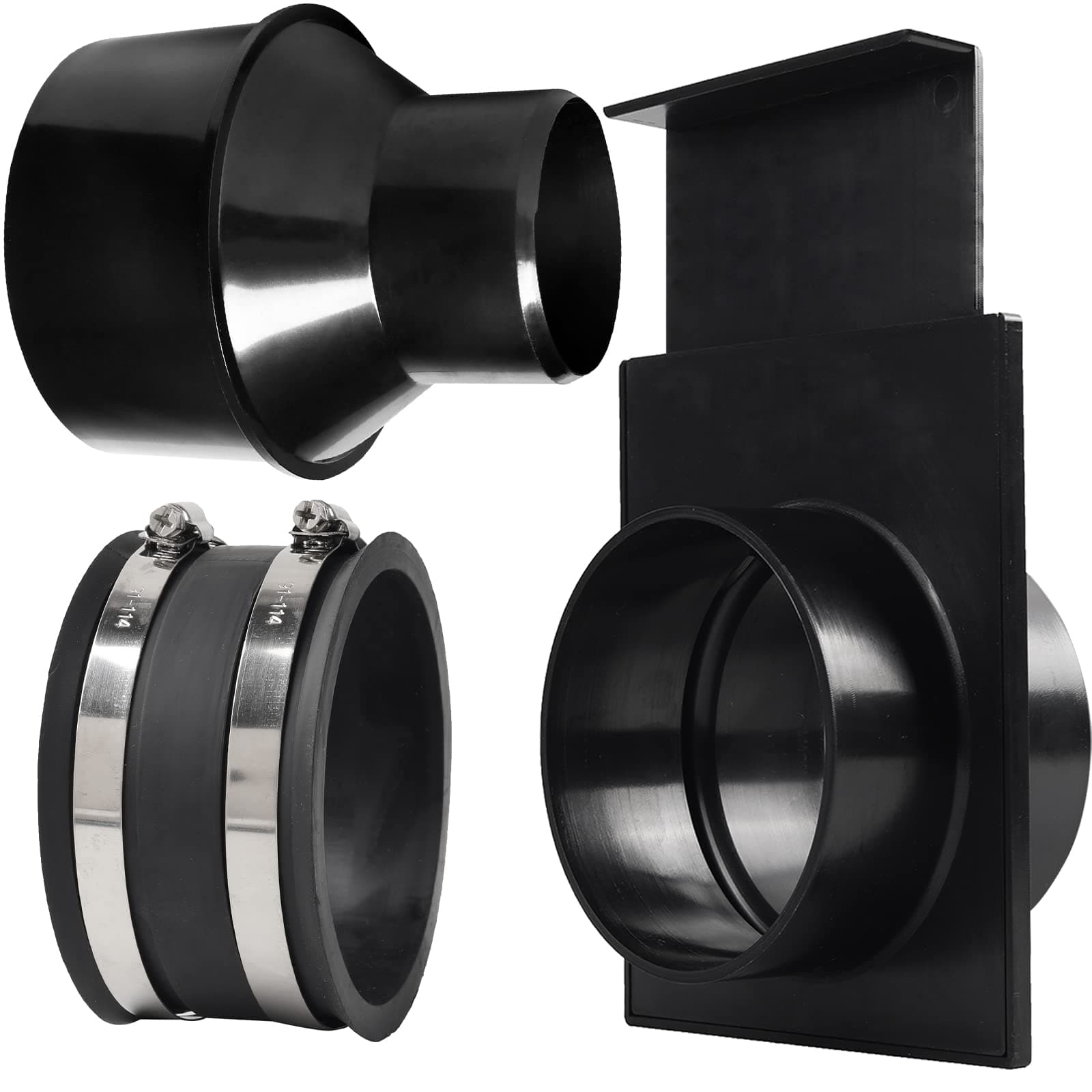 TonGass (Combo Pack) 4" to 2-1/2" Hose Cone Reducer, Dust Collection Fitting & 4” Flexible Hose Cuff Coupler & Blast Gate for Dust Collection Systems with Stainless Steel Clamps