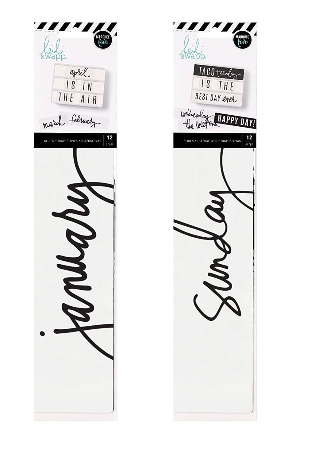 Heidi Swapp Lightbox Word Strips - Months and Week Sets - 24 Word Strip Inserts