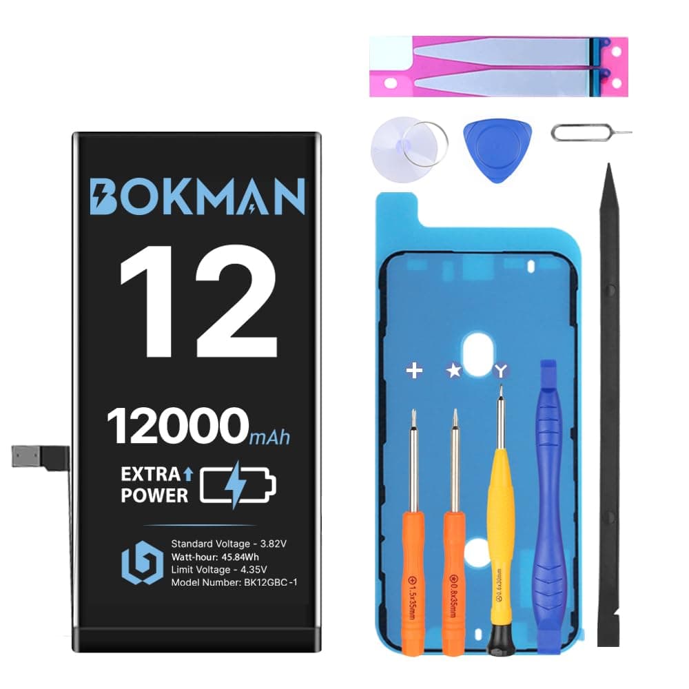 bokman for iPhone 12/iPhone 12 Pro Battery Replacement, 12000 mAh High Capacity Li-ion Polymer Battery with All Tool Kits
