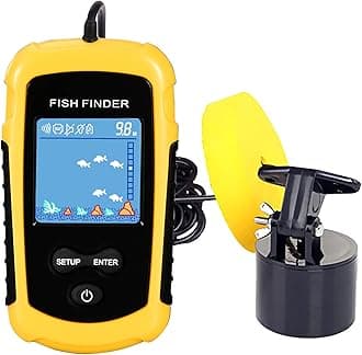 Atibin Handheld Kayak Fish Depth Finder Portable Transducer Fish Finder Sonar Boat Dock Fish Finders Display Water Fishing Yellow