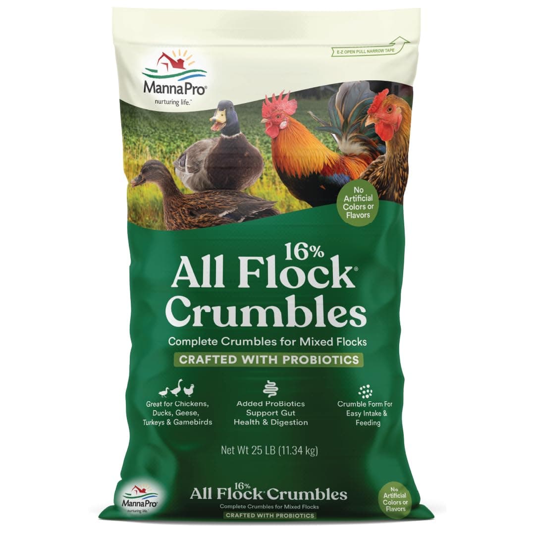 All Flock Crumbles | 16% Protein Level | Complete Feed for Chickens, Ducks, Geese, Turkeys and Gamebirds | Probiotics to Support Digestion | Crumbled Form for Easy Feeding | 25 Pounds