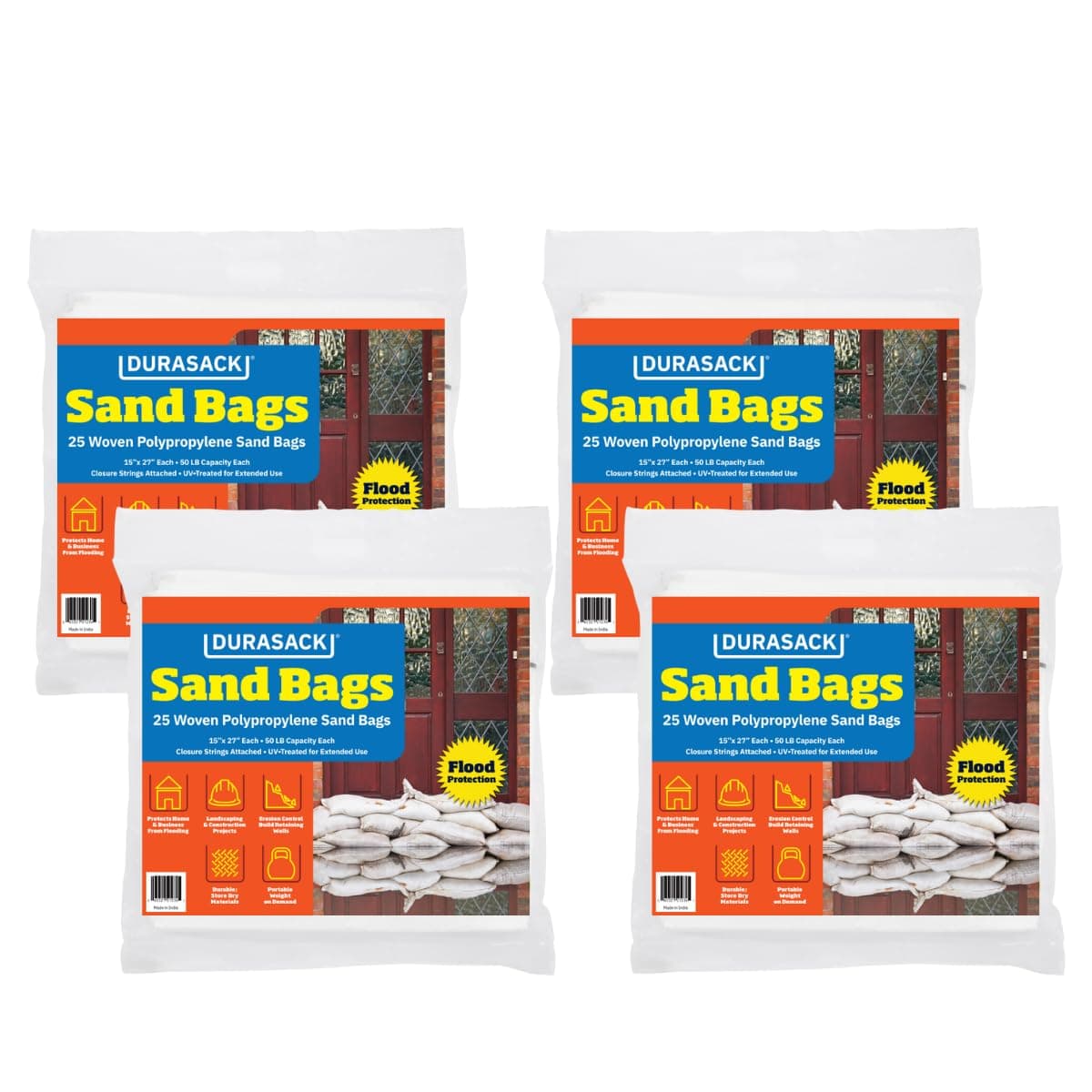 Heavy Duty Sand Bags with Tie Strings Empty White Woven Polypropylene Sand-Bags with 1600 Hours of UV Protection, 15x27 inches, White, Pack of 100