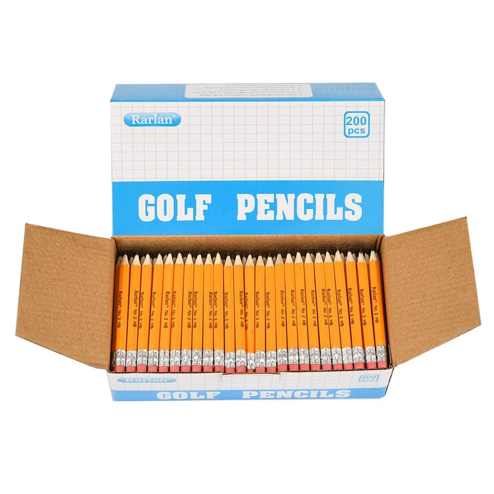Golf Pencils with Erasers, 2 HB, Pre-Sharpened, 200 Count Bulk Pack